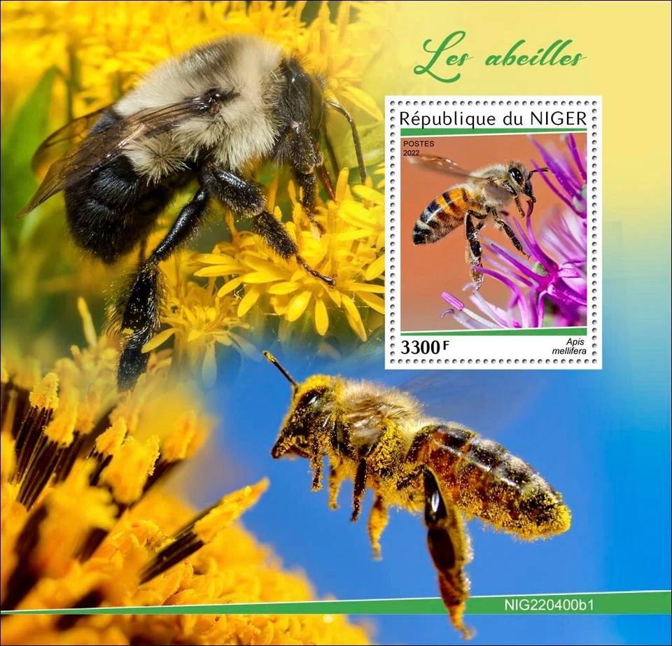 Estampillas de abejas insectos MNH 2022 Níger S/S Foto 1 de 1