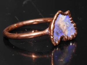 Australian Opal Electra Plated Copper Ring Multi Fire Polished Rough For Gift - Picture 1 of 8