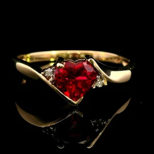 9ct Gold Heart Crafted Ruby Ring with Diamonds – Elegant & Romantic Design - Picture 1 of 20