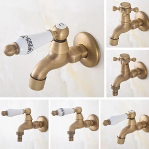 Antique Brass Mop Pool Sink Tap Single Cold Laundry Washing Machine Faucet - Picture 1 of 10