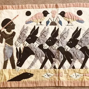 Tapestry Handstitched Khayamiya Appliqued Wall Hanging Egyptian Men Donkeys 42" - Picture 1 of 10