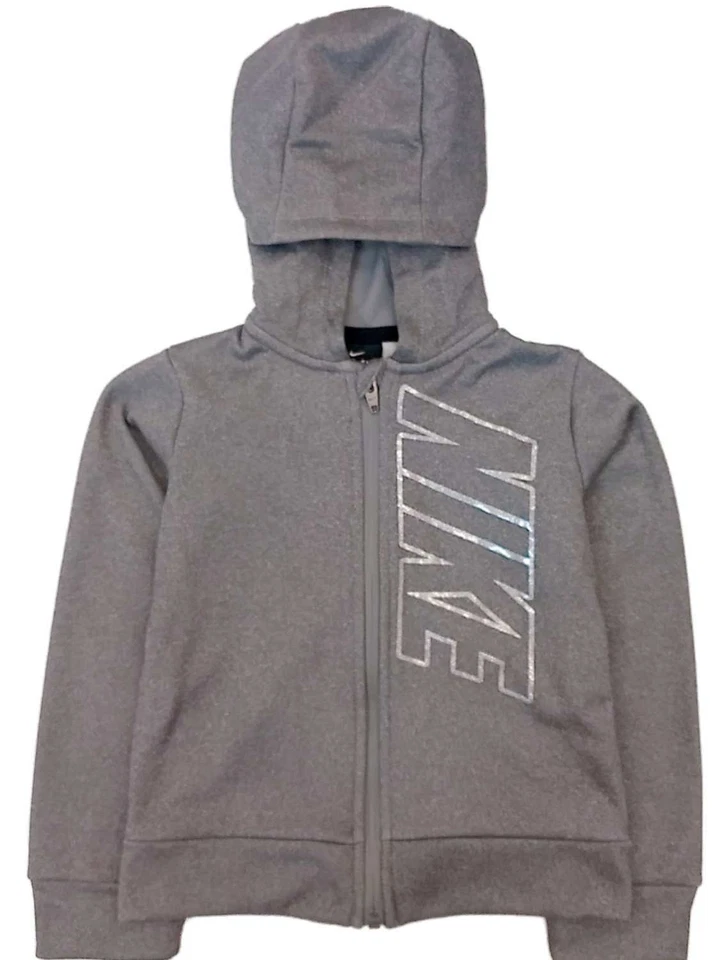 Nike Therma Girls Gray & Silver Zip Front Hoodie Sweatshirt Jacket Dri-fit - Image 1 of 1