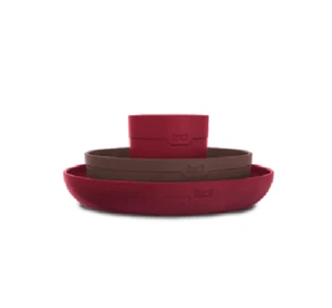 LOVI 3er Geschirrset Schüssel Becher und Teller Tamarillo Weinrot - Bild 1 von 3