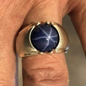 ANILLO CLÁSICO DE PLATA ESTERLINA MJG PARA HOMBRE.12mm LABORATORIO REDONDO AZUL ZAFIRO ESTRELLA. Talla 10 - Imagen 1 de 5