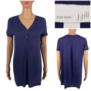 J Jill Love Lino Mujer XS Top Cuello en V Manga Corta Púrpura Botón 100% Lino Usado en Excelente Condición - Imagen 1 de 9