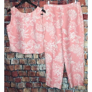 Tommy Bahama Hawaiian Floral Print 2 Piece Sleeveless Silk Pant Suit Size 10 - Picture 1 of 4