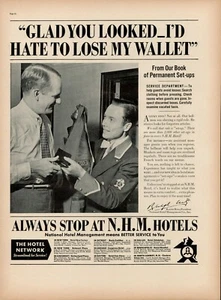 1938 N.H.M. Hotels Saving Wallet The Hotel Network Glad Service Vintage Print Ad - Picture 1 of 8