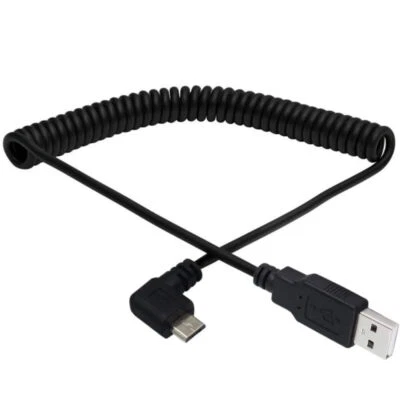 Micro 5Pin to USB A 2.0 Data Charging Coiled Cable | Male to Male | Right Angle - Image 1 of 3