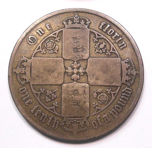 Great Britain 1871 SILVER Florin Die #18 ** SCARCE Gothic Victoria TONED UK Coin - Picture 1 of 2