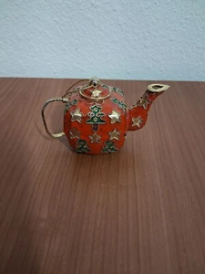 Tetera roja adorno navideño Cloisonne de colección - Imagen 1 de 5