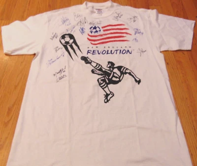 NWOT VINTAGE 90'S POWER PRO MLS NEW ENGLAND REVOLUTION AUTOGRAPHED T-SHIRT L - Image 1 of 4