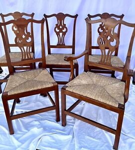 5 Antique 18th Century American Cherry Chippendale Chairs