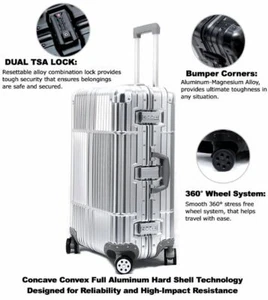 Travel Luggage Aluminum Luxury Hard Case Carry On 360 Degree Wheel TSA Approve - Picture 1 of 20