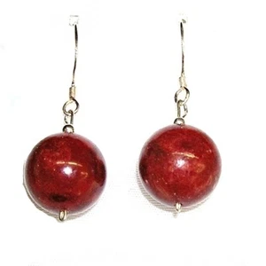 PENDIENTES de CORAL NATURAL 14 mm y PLATA de ley 925 .Preciosos y Estuche regalo - Imagen 1 de 3
