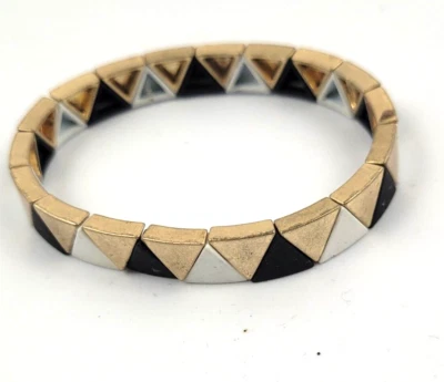 Geometric Pattern Stretch Bracelet Gold White Black Triangle  - Image 1 of 4