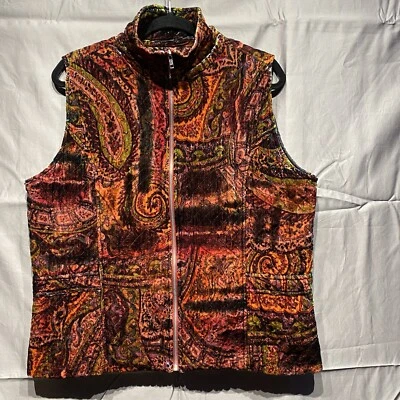 Chaleco acolchado de terciopelo Chico's XL/16 cachemira arte abstracto para usar mezcla de seda años 90’s Foto 1 de 4