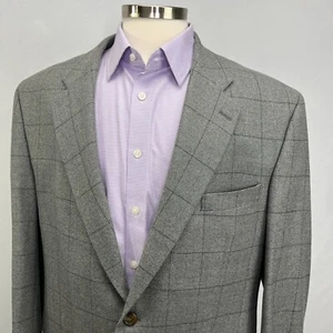 Chaps Ralph Lauren Mens 46L Gray Windowpane Blazer Jacket 100% Lambswool - Picture 1 of 16