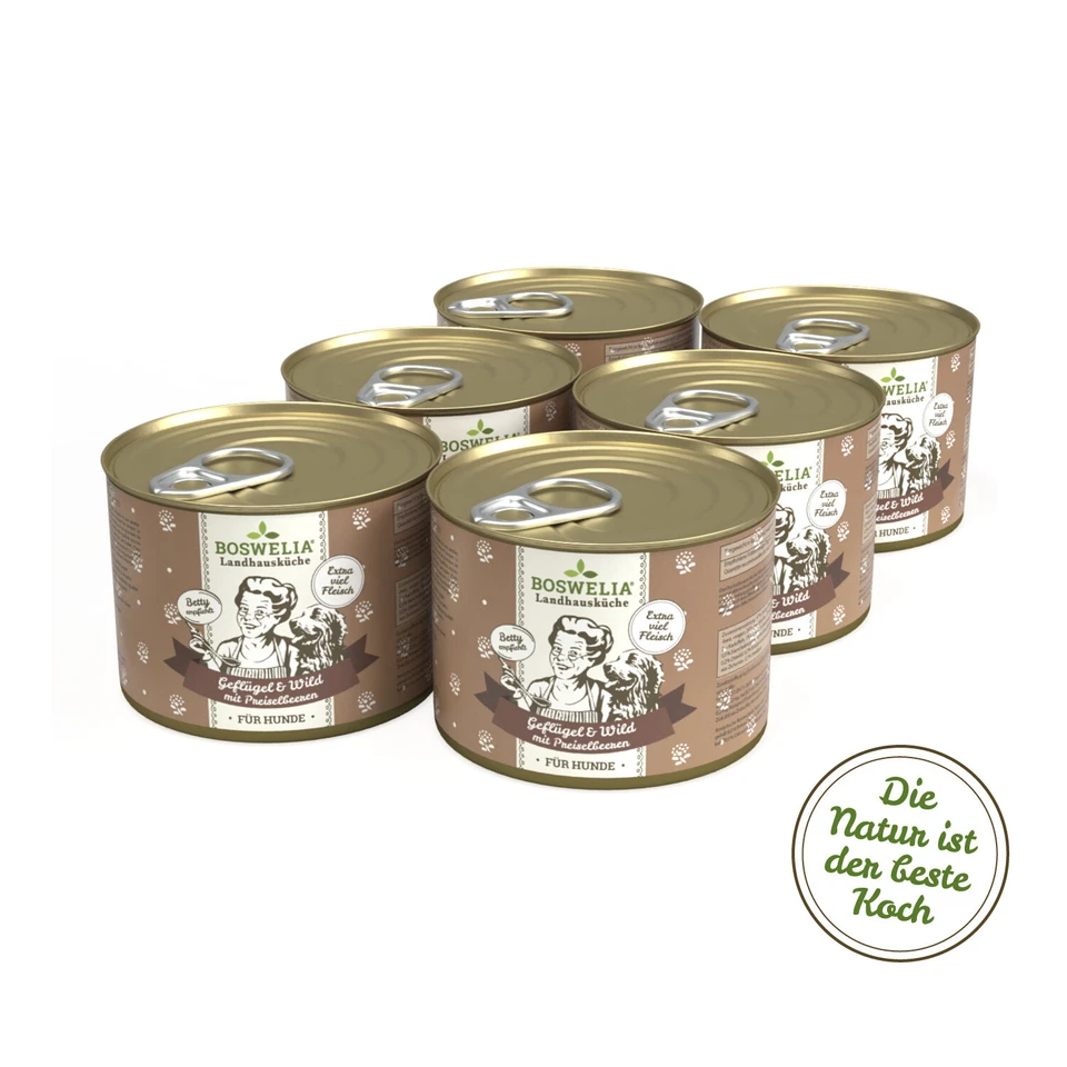 Betty`s Landhausküche Hund Geflügel & Wild mit Preiselbeeren 6x 200g Ds. - Bild 1 von 1