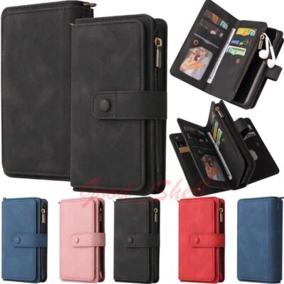 For iPhone 13 12 11 SE 6s 7 8 Plus Zipper Wallet Card Holder Leather Case Cover - Image 1 of 4