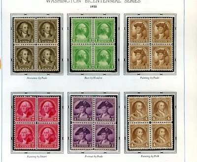 UNITED STATES  SCOTT #704/15 WASHINGTON BICENTENNIAL  BLOCKS MINT NH - Image 1 of 2