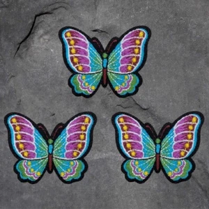 Butterfly Applique Patch Set - Purple and Teal, Insect, Bug Badge (Iron On) - Picture 1 of 1