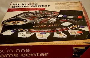 SIX IN ONE GAME CASINO CENTER SET BLACK JACK ROULETTE CHESS CRAPS BACKGAMMON - Picture 1 of 10