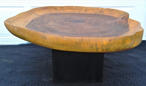 Vintage Very Rare Unique Hand Carved Live Edge Round scooped Coffee Table Cover