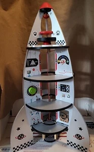 Hape Four-Stage Press Wood Rocket Some Wear Approx 29in Tall Good Pc Photos Desc - Picture 1 of 12