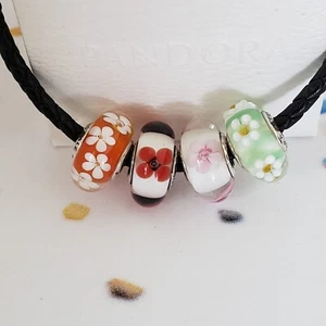 Set Of 4 New Pandora Authentic Murano Flowers Charms - Picture 1 of 5