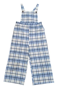 🩵 Heart & Arrow Girls Blue Plaid Overall Jumpsuit Size 14 Wide Leg Criss Cross - Picture 1 of 4
