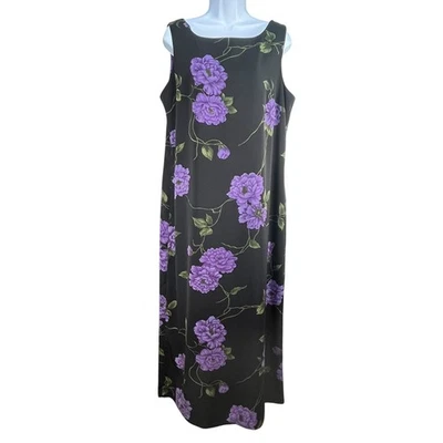 Maxi Vestido Studio I Para Mujer Negro Púrpura Floral Sin Mangas Cremallera Trasera Talla Grande 16 Foto 1 de 4