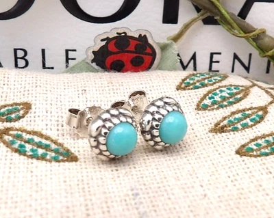 ❤️Genuine Pandora Turquoise December Birthday Bloom Stud Earrings S925 ALE ❤️ - Image 1 of 4