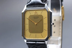[Quasi Come Nuovo] Seiko CREDOR 9300-5340 30mm Quadrante Oro Quarzo Uomo dal GIAPPONE - Foto 1 di 10