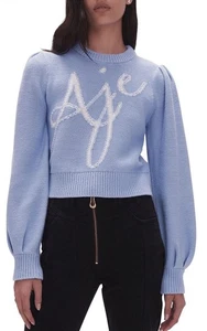 Aje Betsy Logo cropped light blue jumper size small - Picture 1 of 10