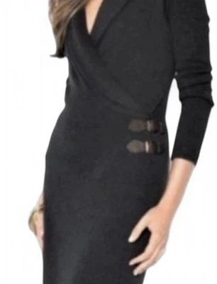 Lauren Ralph Lauren Wrap Sweater Dress Sz XL Knit Leather Buckle Cashmere Blend - Image 1 of 4