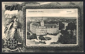 Lithographie Oldenburg /Großh., Schloß, Germania, Eisernes Kreuz 1918 - Bild 1 von 2