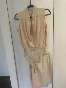 Vintage Emanuel Ungaro Skirt SZ 6/40 Top body suit lace SZ 4/28 Set Cream/Beige - Picture 1 of 23
