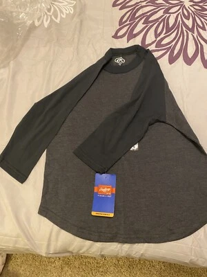 Rawlings Youth 3/4 Sleeve Heathered Raglan baseball shirt YOUTH Small Black/grey - Image 1 of 4