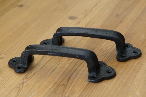 2 Cast Iron Handles Door Hardware Pull Gate Shed Drawer Cabinet Barn Black Grasp Cover