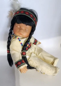 Vintage Little Willie sleeping Native American porcelain doll - Picture 1 of 5