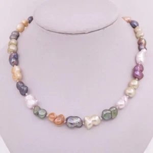 Collar de perlas multicolor de cacahuete de forma libre de 11 mm-18 mm joyería de 18" - Imagen 1 de 3