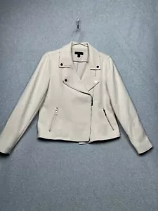 Ann Taylor Tweed Moto Style Blazer Jacket Womens M Ivory Cream Simple Classy - Picture 1 of 10