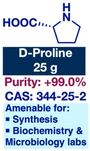 D-Proline (suitable for biological R&D) | CAS: 344-25-2 | 25 g | +99.0% - Picture 1 of 2