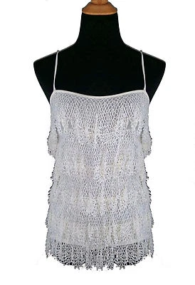 Top Dolce & Gabbana tejido blanco elástico con volantes de encaje de ganchillo s44 Foto 1 de 4