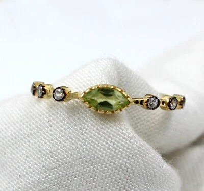 Anello di fidanzamento con pietra preziosa peridoto marchesa gioiello in arge... - Immagine 1 di 4