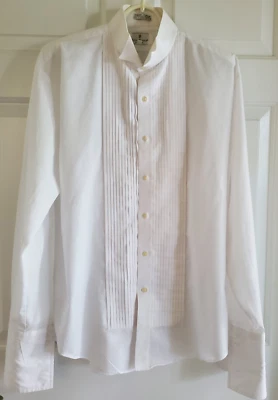 Camisa Esmoquin Bill Blass 16.5 Cuello Slv 34-35 Plisada Frontal Puño Francés Cuello Ala Foto 1 de 4