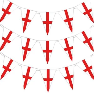 10M England Bunting 25 Triangle Flag St George Banner Durable Football Sports - Picture 1 of 8