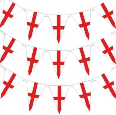 10M England Bunting 25 Triangle Flag St George Banner Durable Football Sports - Image 1 of 4