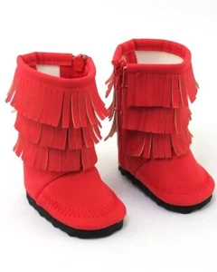 Doll Clothes 18" Boots Fringe Suede Leather Red Fits American Girl Dolls - Picture 1 of 3