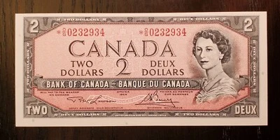 *OG  1954 $2 BC38dA LAWSON/BOUEY *O/G0232934 UNC REPLACEMENT - Image 1 of 2